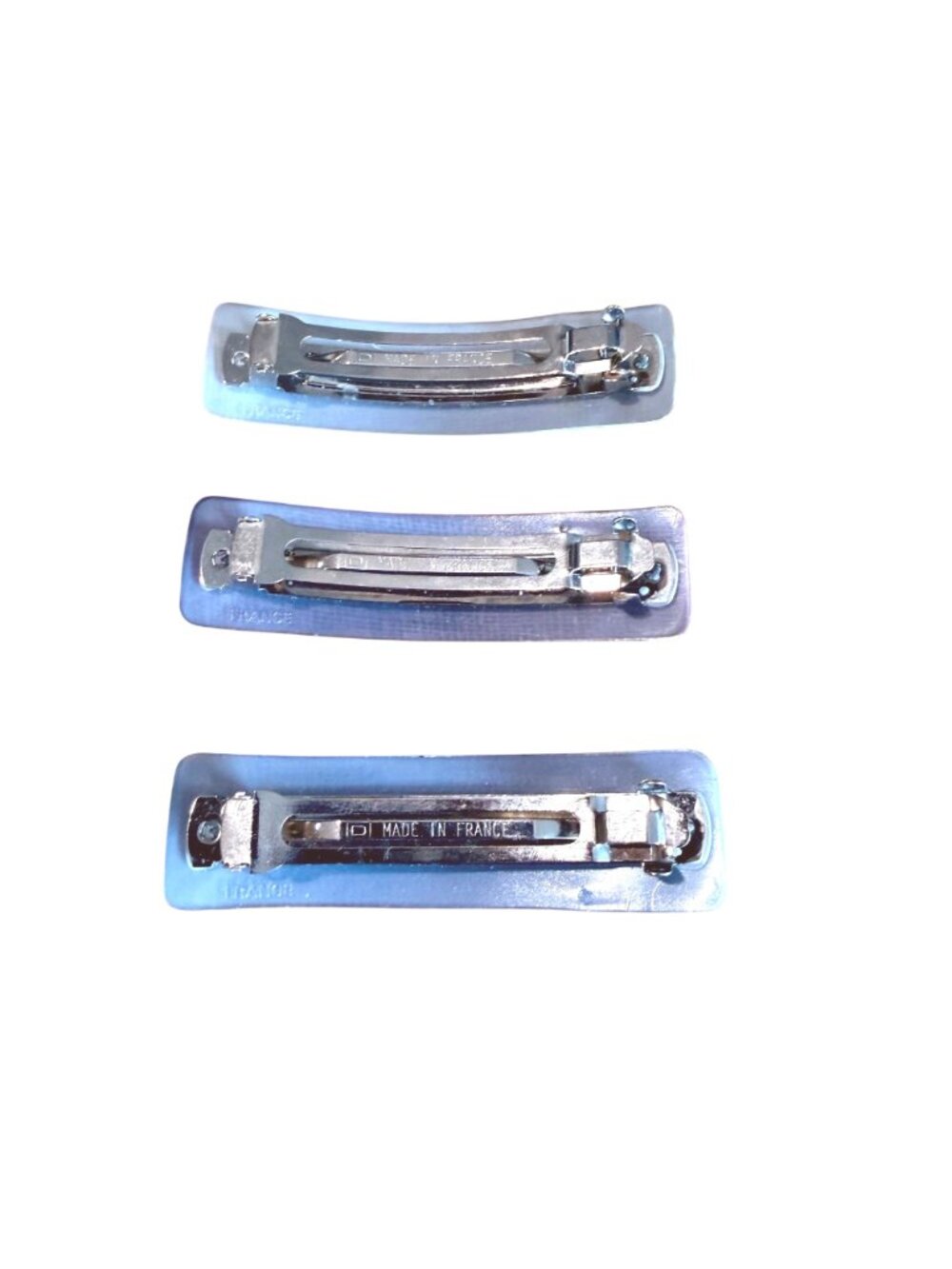 Rectangular Hair Barrettes Set of 3 Blue Purple Green Glossy Textured Finish - Picture 3 of 4
